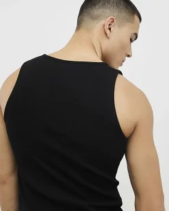 Black Essential Muscle Fit Rib Stretch Vest