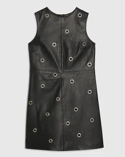 Black Eyelet Stud Leather Dress