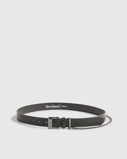 Black Faux Leather Belt With Chain