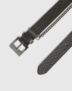 Black Faux Leather Belt With Chain