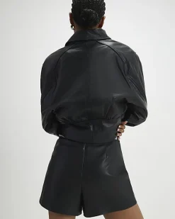 Black Faux Leather Eyelet Wrap Skort