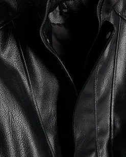 Black Faux Leather Funnel Neck Biker Jacket
