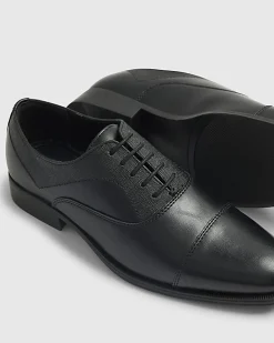 Black Faux Leather Textured Lace Up Shoes
