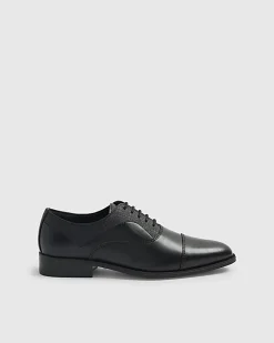 Black Faux Leather Textured Lace Up Shoes