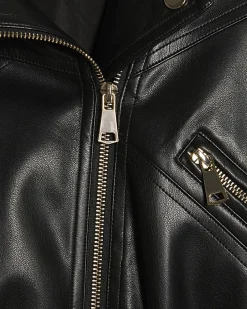 Black Faux Leather Waisted Biker Jacket