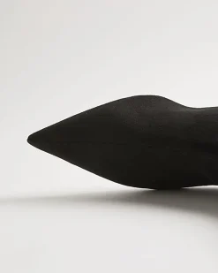Black Faux Suede Pointed Toe Sock Boots