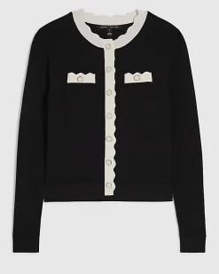 Black Fitted Tipped Neat Cardigan