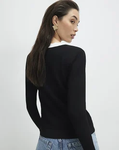 Black Fitted Tipped Neat Cardigan
