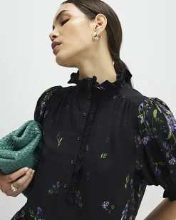 Black Floral Blouse