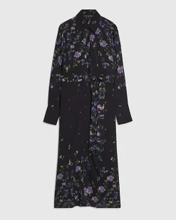 Black Floral Midi Shirt Dress