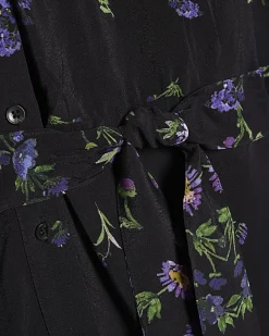 Black Floral Midi Shirt Dress