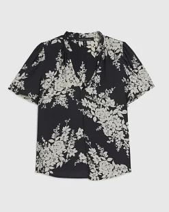 Black Floral Short Sleeve Top