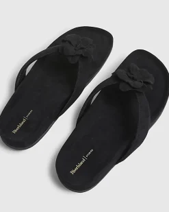 Black Flower Toe Thong Flat Sandals