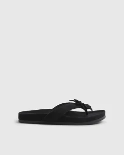 Black Flower Toe Thong Flat Sandals