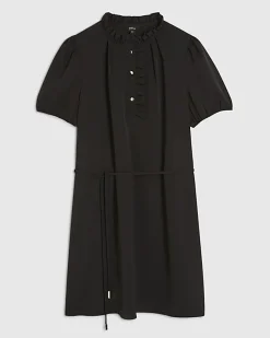 Black Frill Trim Short Sleeve Mini Dress