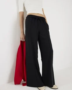 Black Frilled Trim Wide Leg Joggers