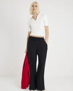 Black Frilled Trim Wide Leg Joggers