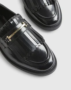 Black Fringe Patent Loafers