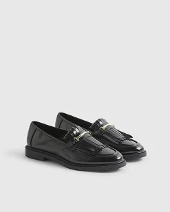 Black Fringe Patent Loafers