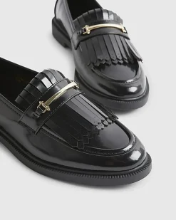Black Fringe Patent Loafers