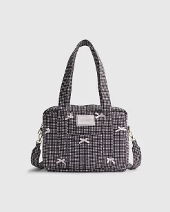 Black Gingham Bow Holdall Bag