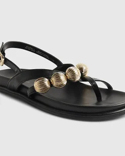 Black Gold Ball Strap Footbed Sandals