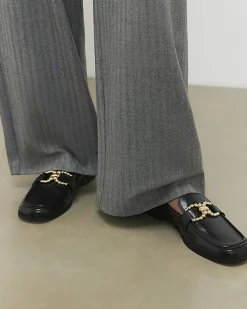 Black Gold Buckle Loafers