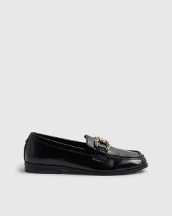 Black Gold Buckle Loafers
