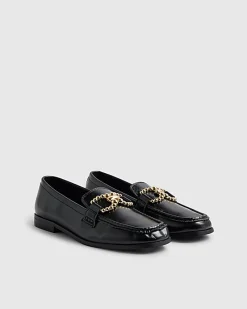 Black Gold Buckle Loafers