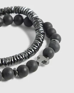 Black Hematite Cross Beaded Bracelet Pack