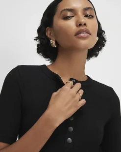 Black Henley Rib Top