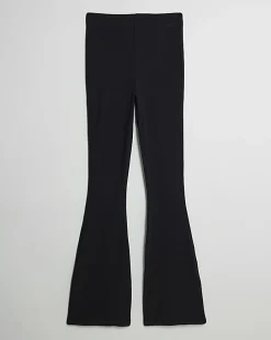 Black High Waisted Ribbed Flare Leggings
