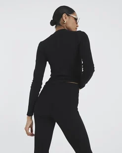 Black High Waisted Ribbed Flare Leggings