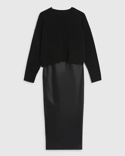 Black Hybrid Satin Jumper Maxi Dress