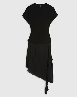 Black Hybrid T-Shirt Ruffle Midi Dress