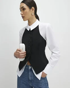 Black Hybrid Waistcoat Detail Shirt