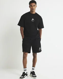 Black Japanese graphic T-Shirt and Shorts Set