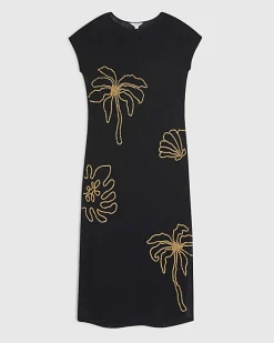Black Knit Beaded Midi Beach Dress