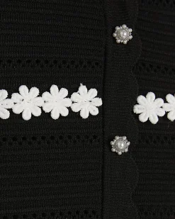 Black Knitted Flower Mini Skater Dress