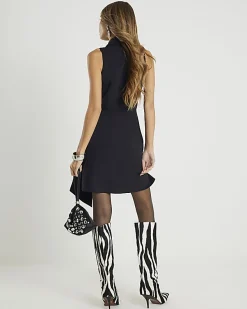 Black Knot Front Wrap Mini Dress