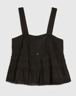 Black Lace Pearl Detail Smock Cami Top