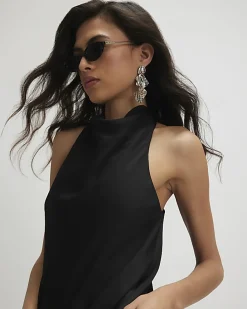 Black Lace Trim Asymmetric Midi Dress