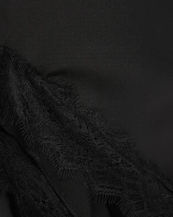 Black Lace Trim Asymmetric Midi Dress
