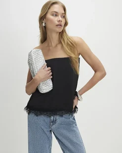 Black Lace Trim Bandeau Tunic Top