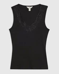 Black Lace Trim Tank Top