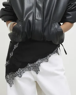 Black Lace Trim Waist Scarf