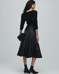 Black Leather A Line Midi Skirt