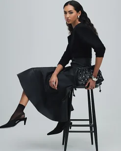 Black Leather A Line Midi Skirt