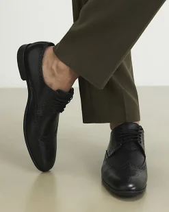 Black Leather Textured Brogue Shoes