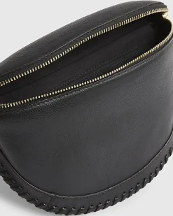 Black Leather Whiptstitch Bum Bag